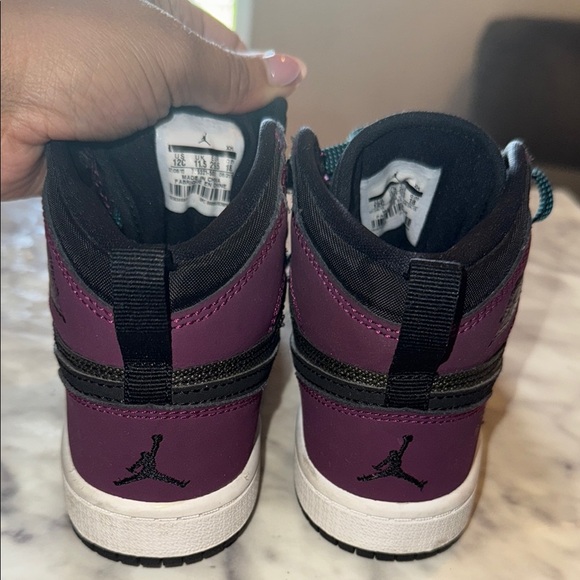 Jordan Ones Kids High-Top Sneakers - Purple and Black Size 12 Little Kid Size - Picture 4 of 5